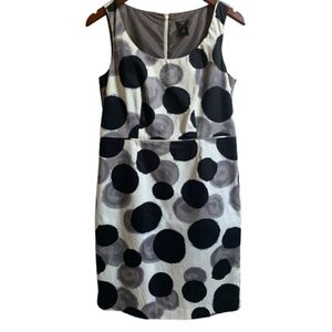 Ann Taylor Dress 8 P Petite Black Gray White Sleeveless Lined Back Zip Sheath